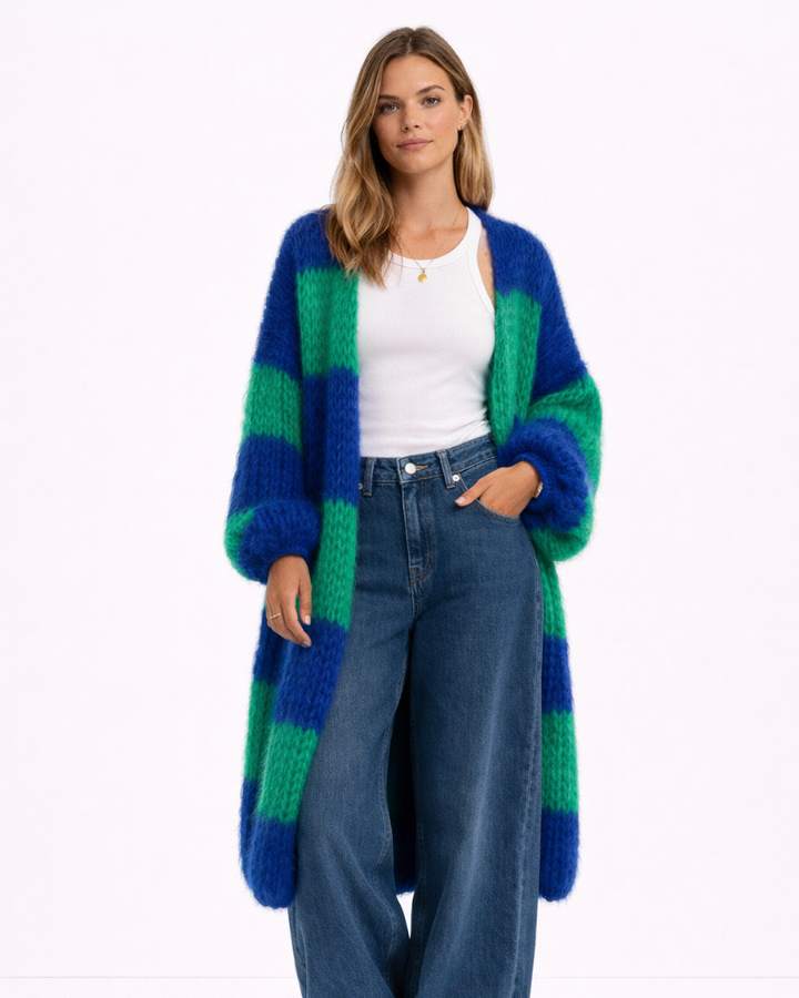 Cárdigan Largo Caterina para Mujer a Rayas – Cárdigan Suave Elegante Estilo Moderno
