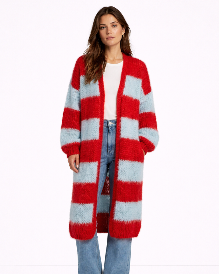 Cárdigan Largo Caterina para Mujer a Rayas – Cárdigan Suave Elegante Estilo Moderno