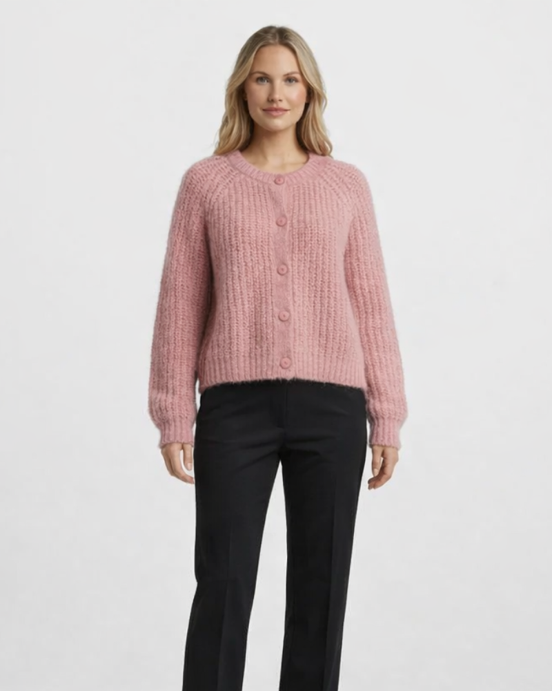 Zinnia Cardigan Donna i Strikk – Elegant Cardigan med Knapper, Myk Casual Genser