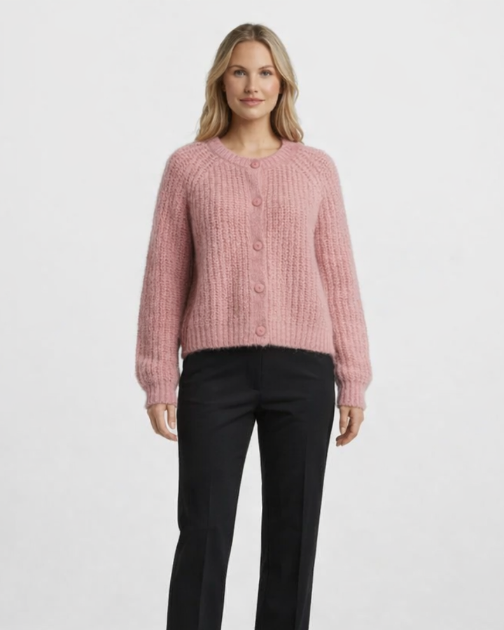Zinnia Cardigan Donna i Strikk – Elegant Cardigan med Knapper, Myk Casual Genser