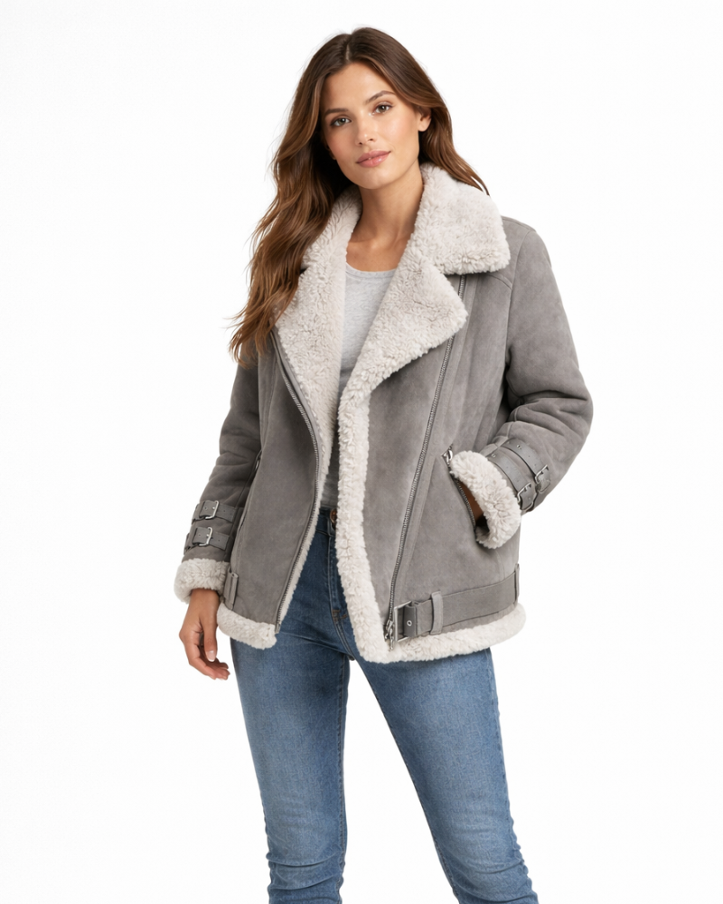 Olie Veste Aviateur Femme – Veste d'Hiver avec Zip Asymétrique, Style Urbain