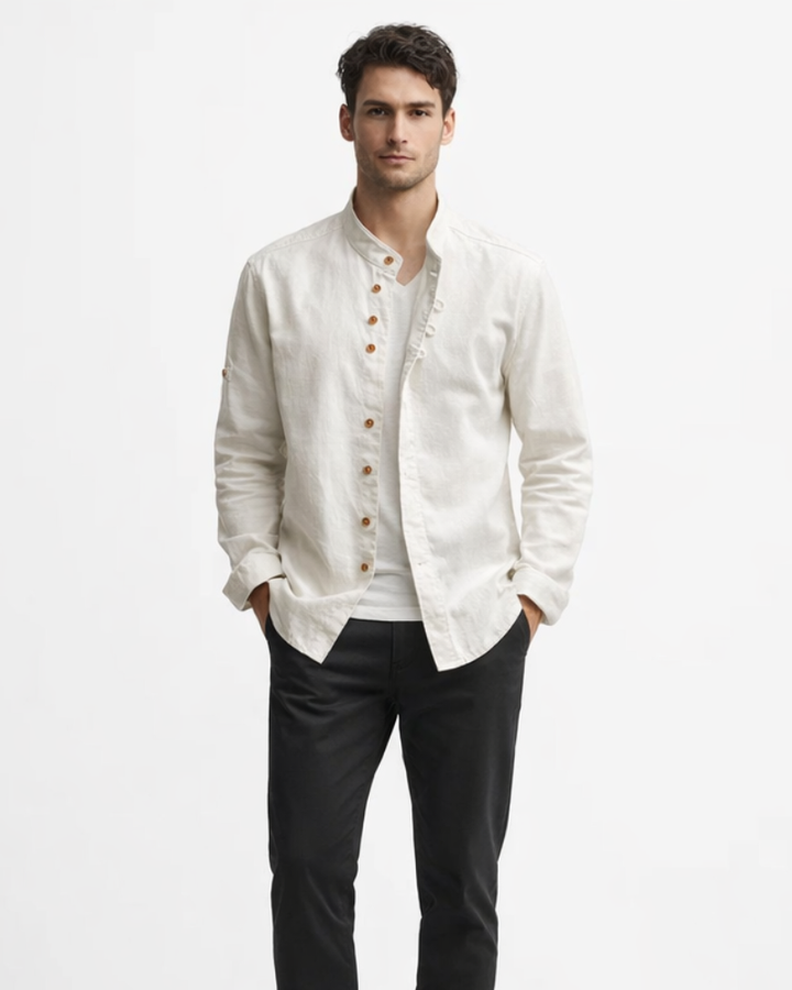 Kenji Chemise Homme Japonaise – Chemise Élégante Col Montant Asymétrique Minimaliste