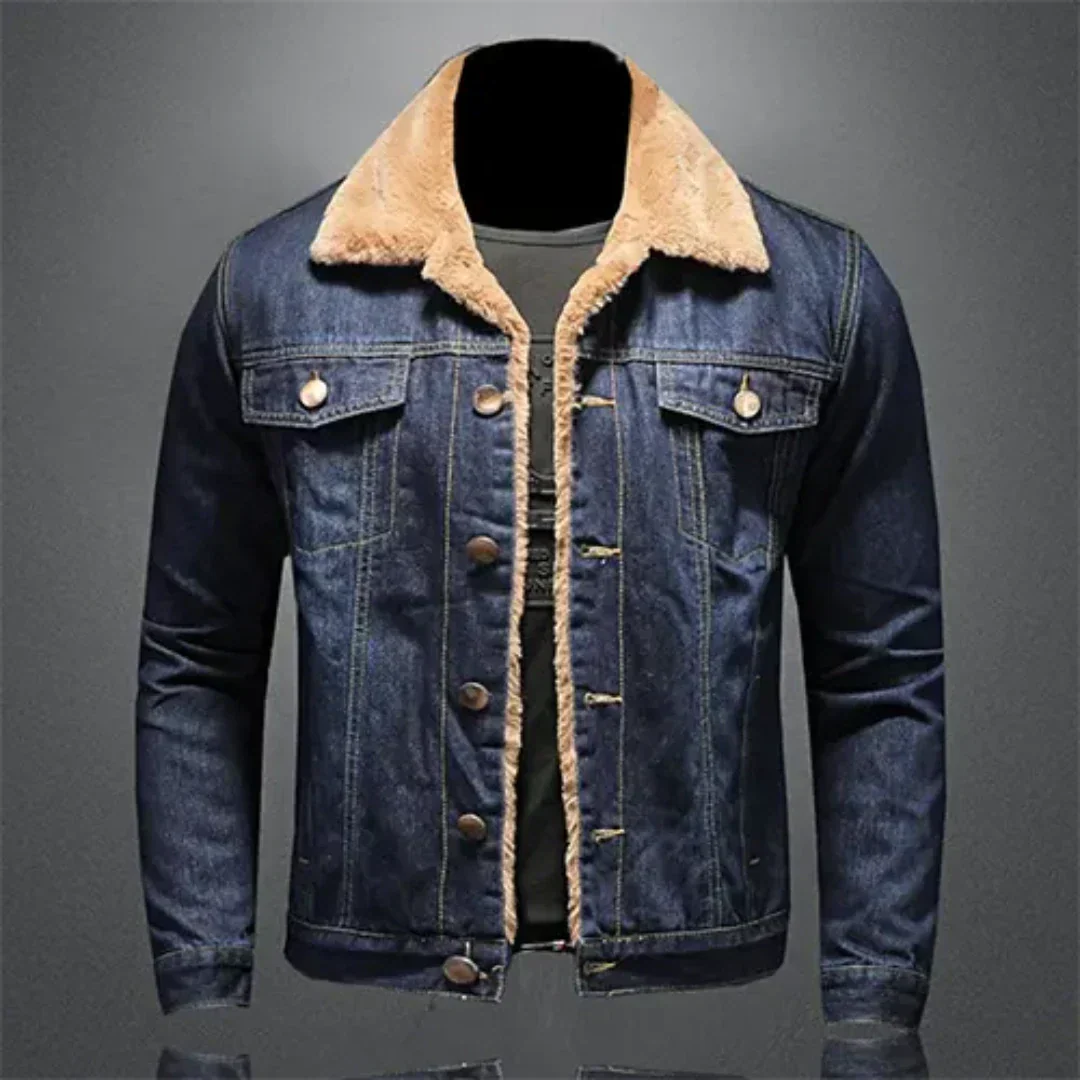 Daniel Giacca Uomo w Denim – Klasyczna kurtka z puszystym kołnierzem i wygodnym krojem