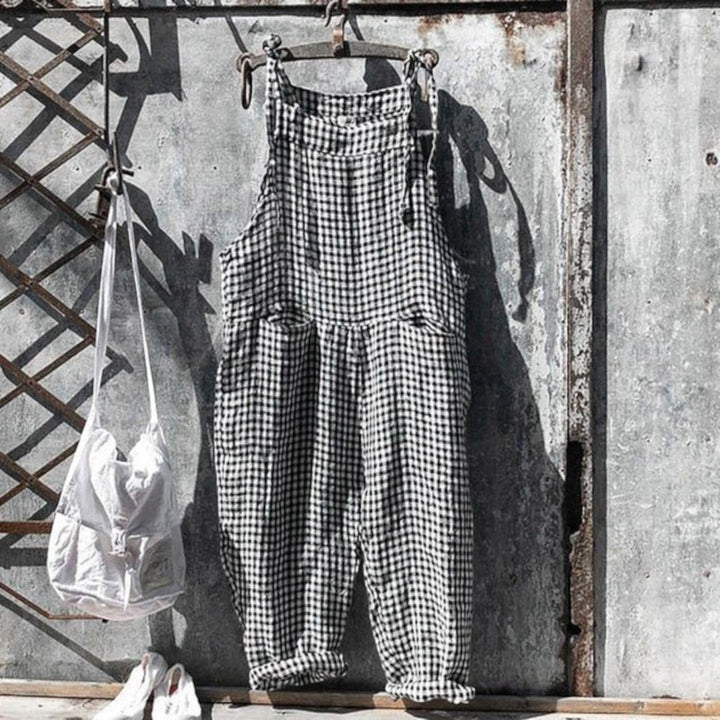 Combinaison sans manches à carreaux pour femme | Été