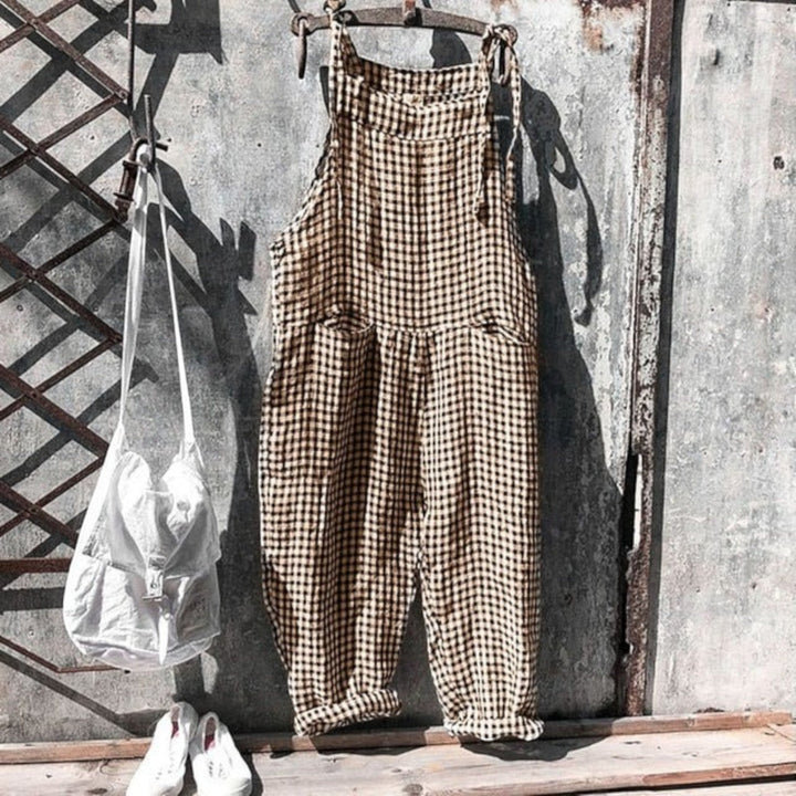 Combinaison sans manches à carreaux pour femme | Été