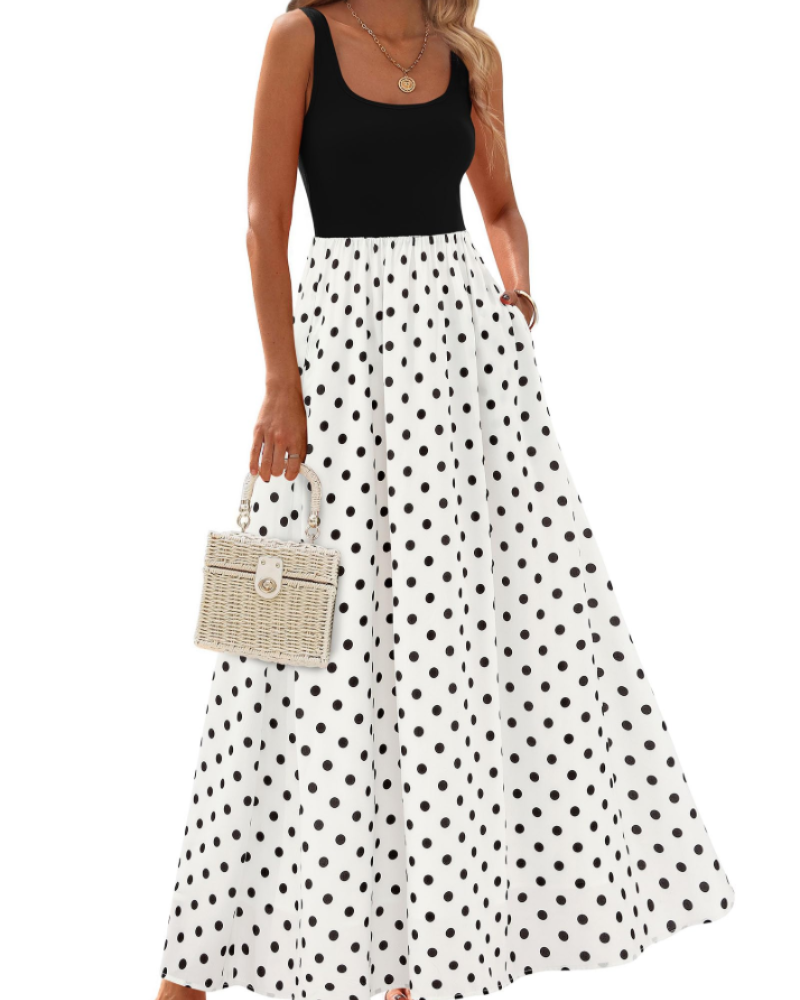 Kaia Vestido Maxi Boho Mujer – Floral, Escote Redondo y Vestido Sin Mangas con Bolsillos