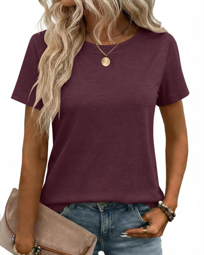 T-shirt Kalira Femme – Col Rond, Tissu Doux Extensible & Haut Basique Décontracté
