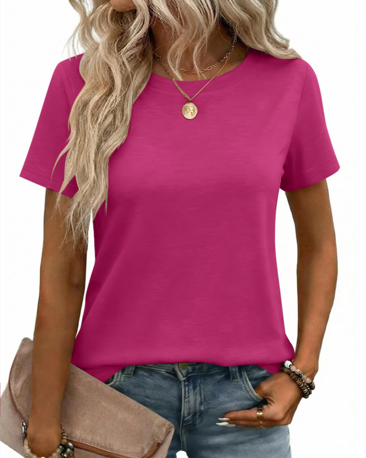 T-shirt Kalira Femme – Col Rond, Tissu Doux Extensible & Haut Basique Décontracté