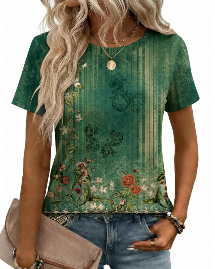 T-shirt Kalira Femme – Col Rond, Tissu Doux Extensible & Haut Basique Décontracté