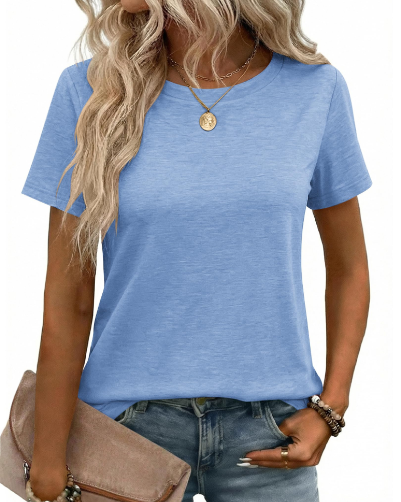 T-shirt Kalira Femme – Col Rond, Tissu Doux Extensible & Haut Basique Décontracté