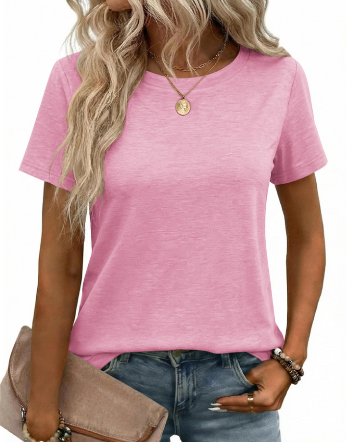 T-shirt Kalira Femme – Col Rond, Tissu Doux Extensible & Haut Basique Décontracté
