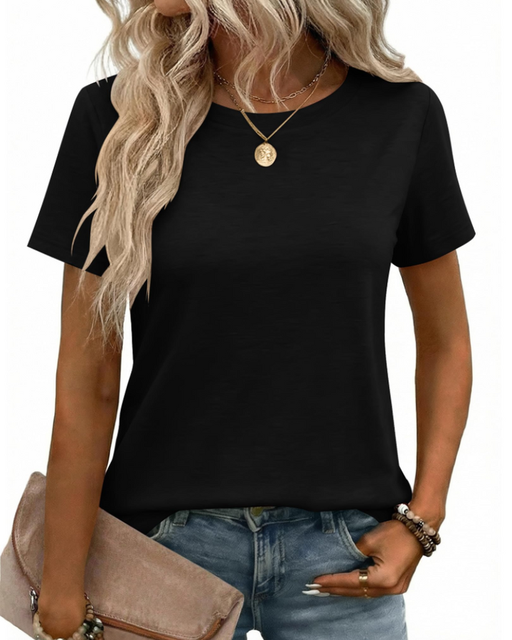 T-shirt Kalira Femme – Col Rond, Tissu Doux Extensible & Haut Basique Décontracté