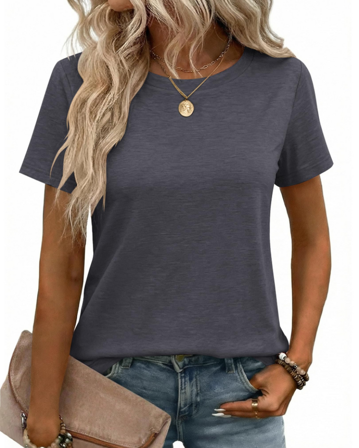 T-shirt Kalira Femme – Col Rond, Tissu Doux Extensible & Haut Basique Décontracté
