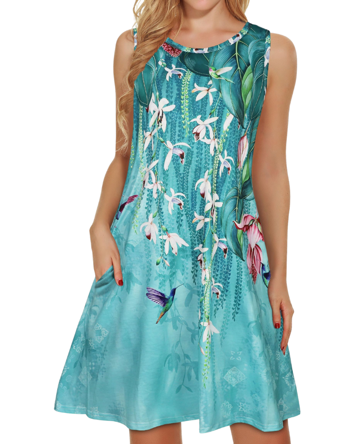 Kinsley Rochie de Vară pentru Femei – Maiou Floral, Fără Mâneci & Rochie Casual cu Buzunare
