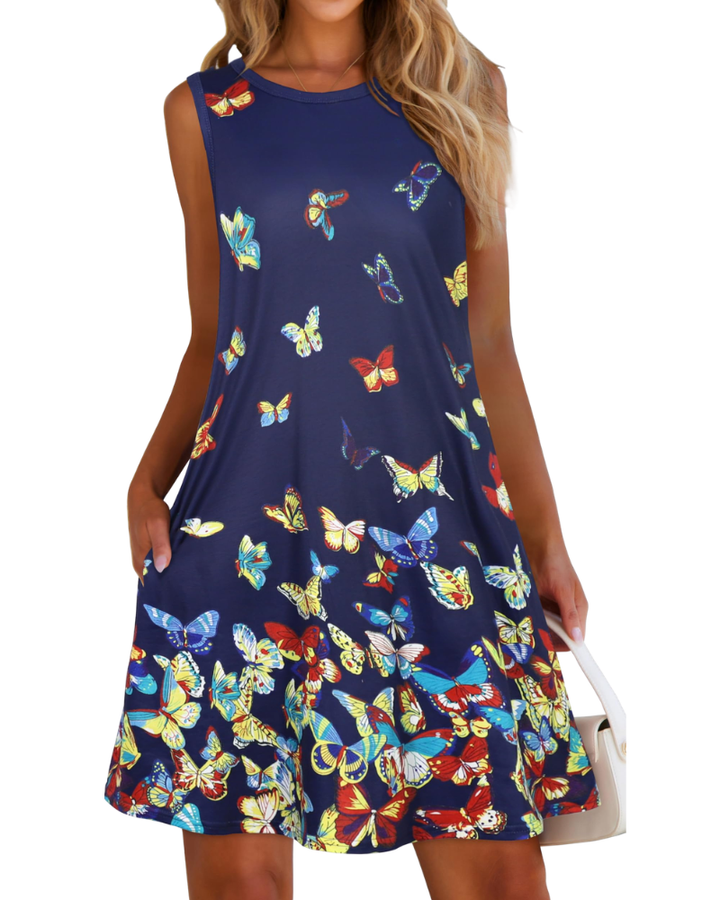 Kinsley Rochie de Vară pentru Femei – Maiou Floral, Fără Mâneci & Rochie Casual cu Buzunare