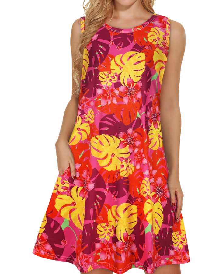 Kinsley Rochie de Vară pentru Femei – Maiou Floral, Fără Mâneci & Rochie Casual cu Buzunare