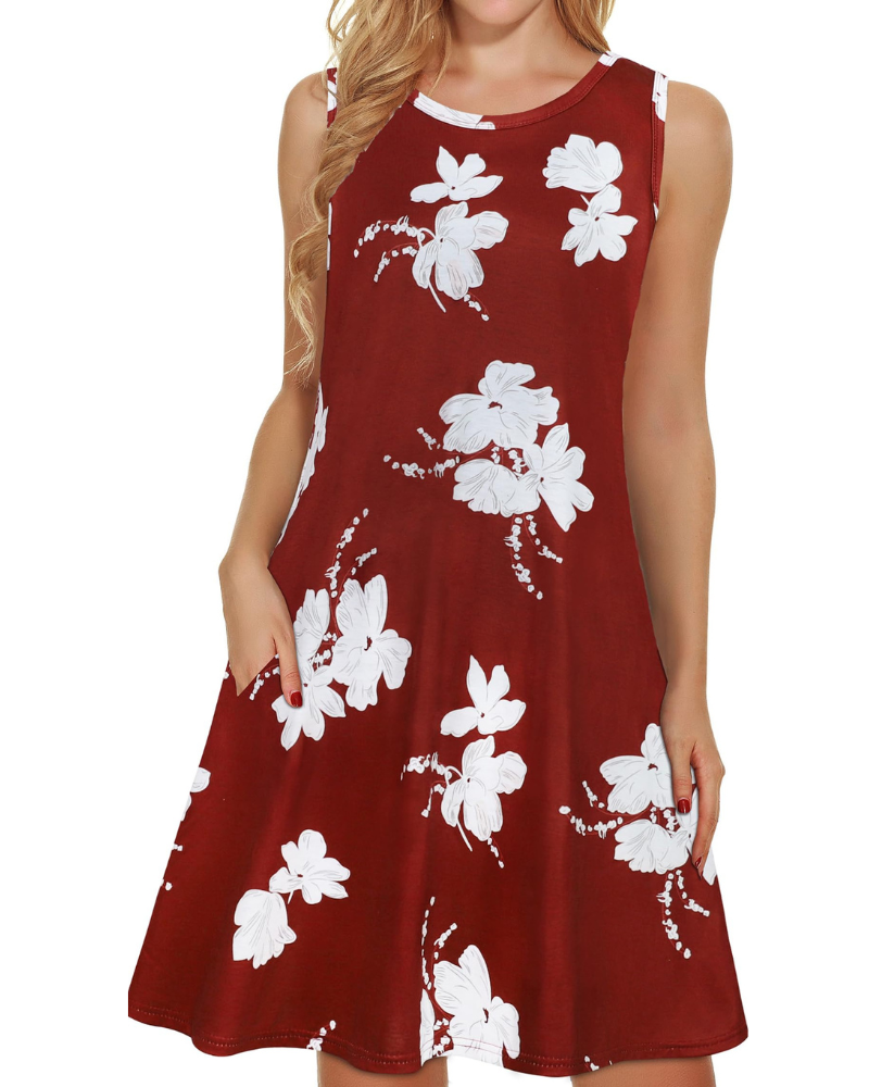 Kinsley Rochie de Vară pentru Femei – Maiou Floral, Fără Mâneci & Rochie Casual cu Buzunare