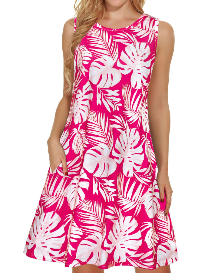 Kinsley Rochie de Vară pentru Femei – Maiou Floral, Fără Mâneci & Rochie Casual cu Buzunare