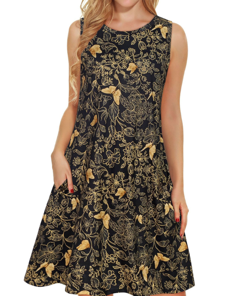 Kinsley Rochie de Vară pentru Femei – Maiou Floral, Fără Mâneci & Rochie Casual cu Buzunare