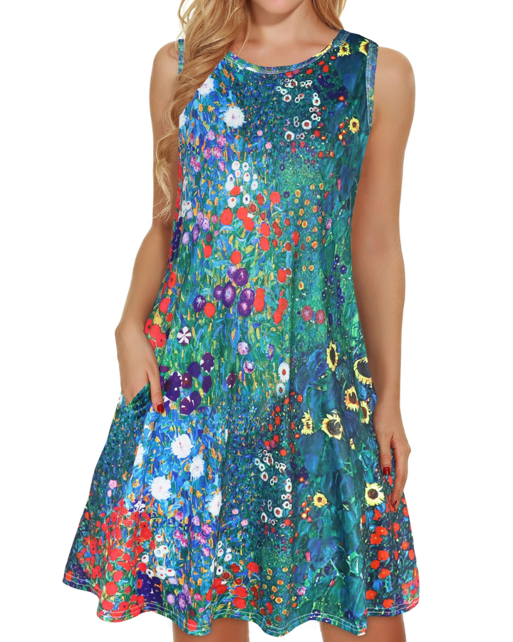 Kinsley Rochie de Vară pentru Femei – Maiou Floral, Fără Mâneci & Rochie Casual cu Buzunare