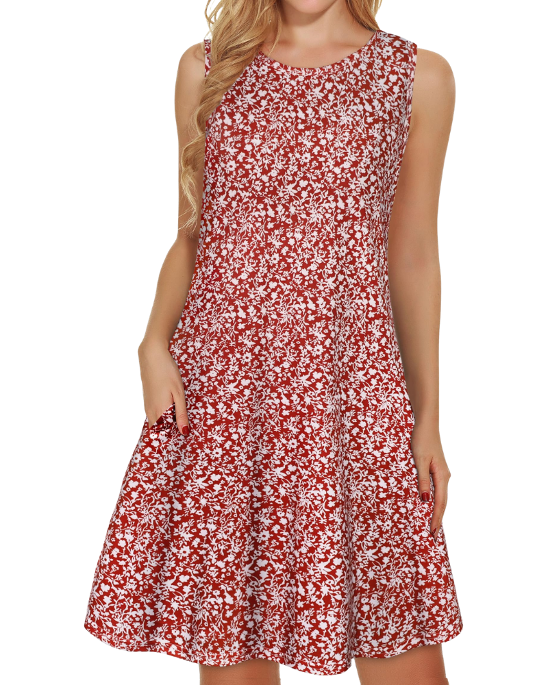 Kinsley Rochie de Vară pentru Femei – Maiou Floral, Fără Mâneci & Rochie Casual cu Buzunare