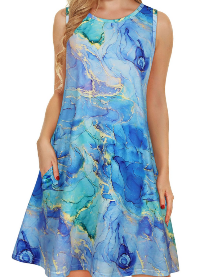 Kinsley Rochie de Vară pentru Femei – Maiou Floral, Fără Mâneci & Rochie Casual cu Buzunare