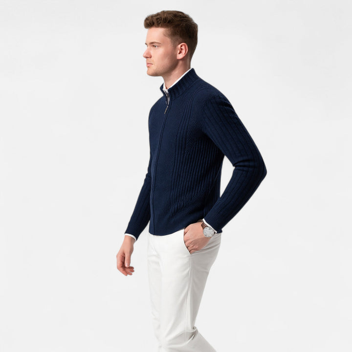 Cardigan Luca pentru bărbați cu dungi din tricot elastic – Croială slim și stil clasic
