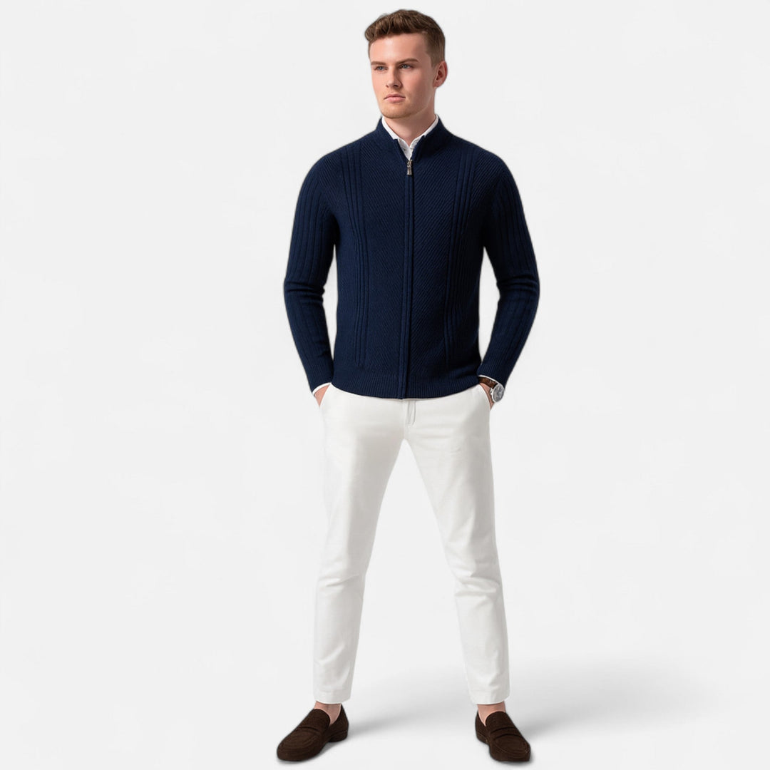 Cardigan Luca pentru bărbați cu dungi din tricot elastic – Croială slim și stil clasic