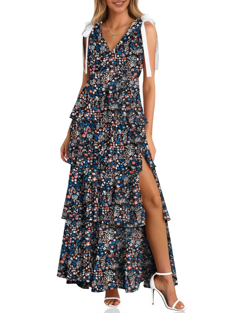 Livia Rochie Maxi Boho pentru Femei – Bretele Reglabile, Decolteu în V și Fendă Elegantă