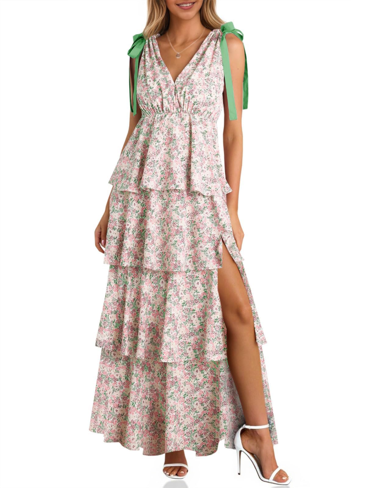 Livia Rochie Maxi Boho pentru Femei – Bretele Reglabile, Decolteu în V și Fendă Elegantă