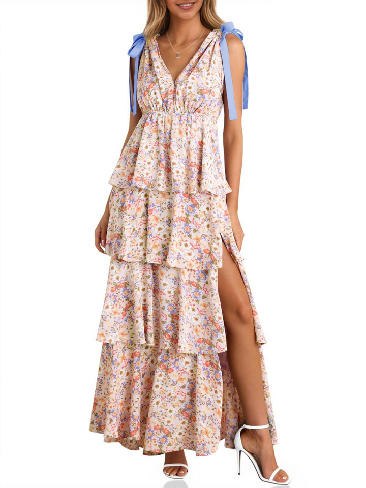 Livia Rochie Maxi Boho pentru Femei – Bretele Reglabile, Decolteu în V și Fendă Elegantă