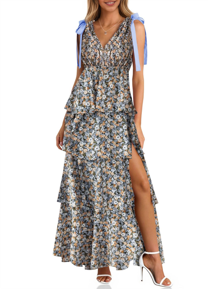 Livia Rochie Maxi Boho pentru Femei – Bretele Reglabile, Decolteu în V și Fendă Elegantă