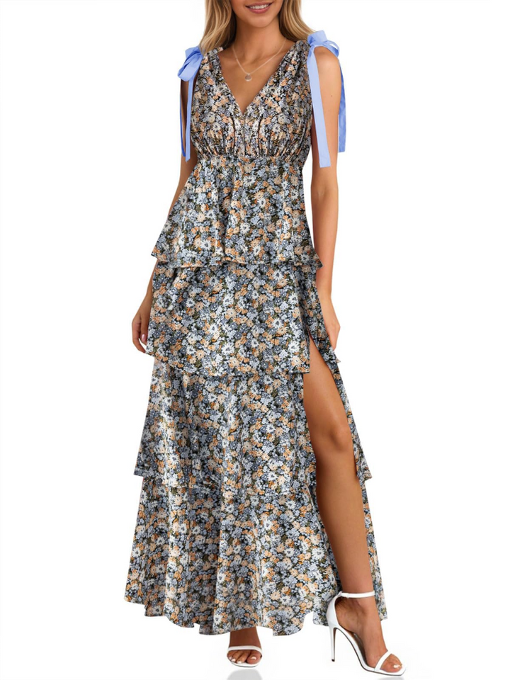 Livia Rochie Maxi Boho pentru Femei – Bretele Reglabile, Decolteu în V și Fendă Elegantă