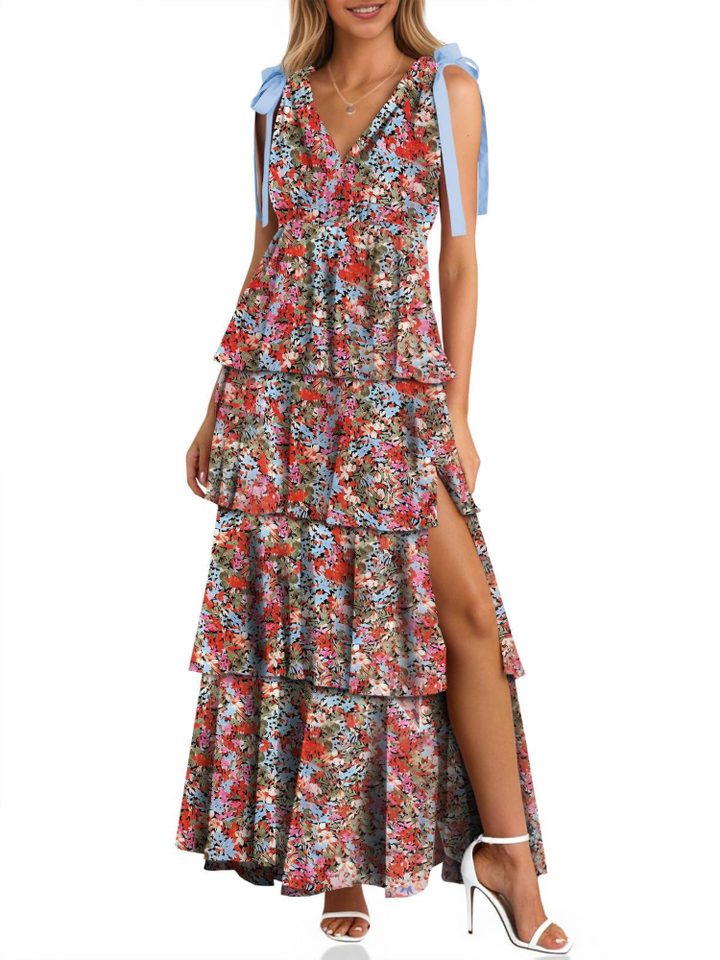 Livia Rochie Maxi Boho pentru Femei – Bretele Reglabile, Decolteu în V și Fendă Elegantă