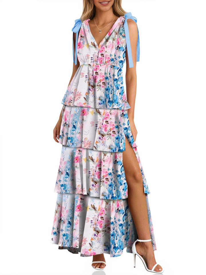 Livia Rochie Maxi Boho pentru Femei – Bretele Reglabile, Decolteu în V și Fendă Elegantă