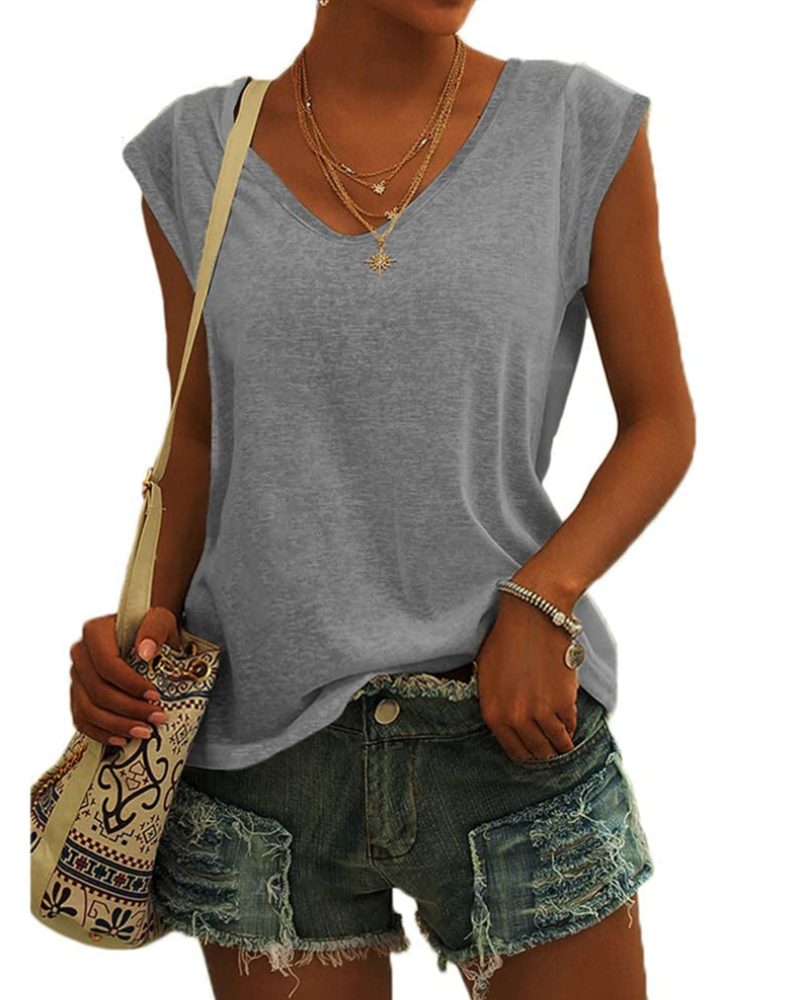 T-shirt Luma Femme – Col en V, Manches Courtes Épaule & Haut Basique Décontracté Coupe Ample