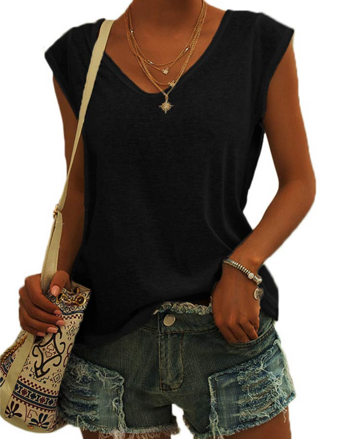 T-shirt Luma Femme – Col en V, Manches Courtes Épaule & Haut Basique Décontracté Coupe Ample