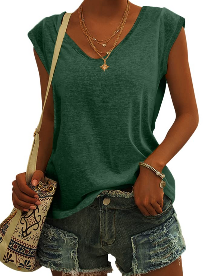 T-shirt Luma Femme – Col en V, Manches Courtes Épaule & Haut Basique Décontracté Coupe Ample