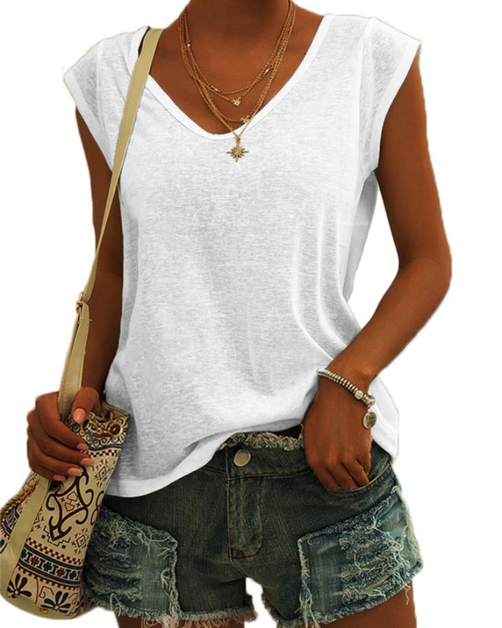 T-shirt Luma Femme – Col en V, Manches Courtes Épaule & Haut Basique Décontracté Coupe Ample