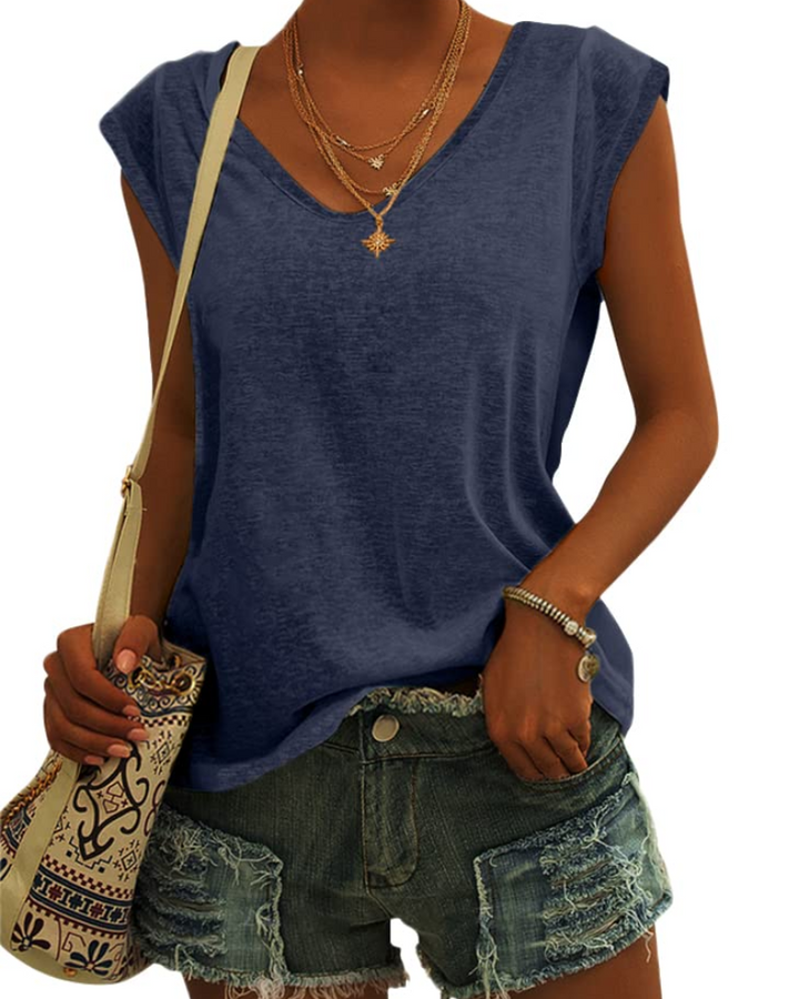 T-shirt Luma Femme – Col en V, Manches Courtes Épaule & Haut Basique Décontracté Coupe Ample