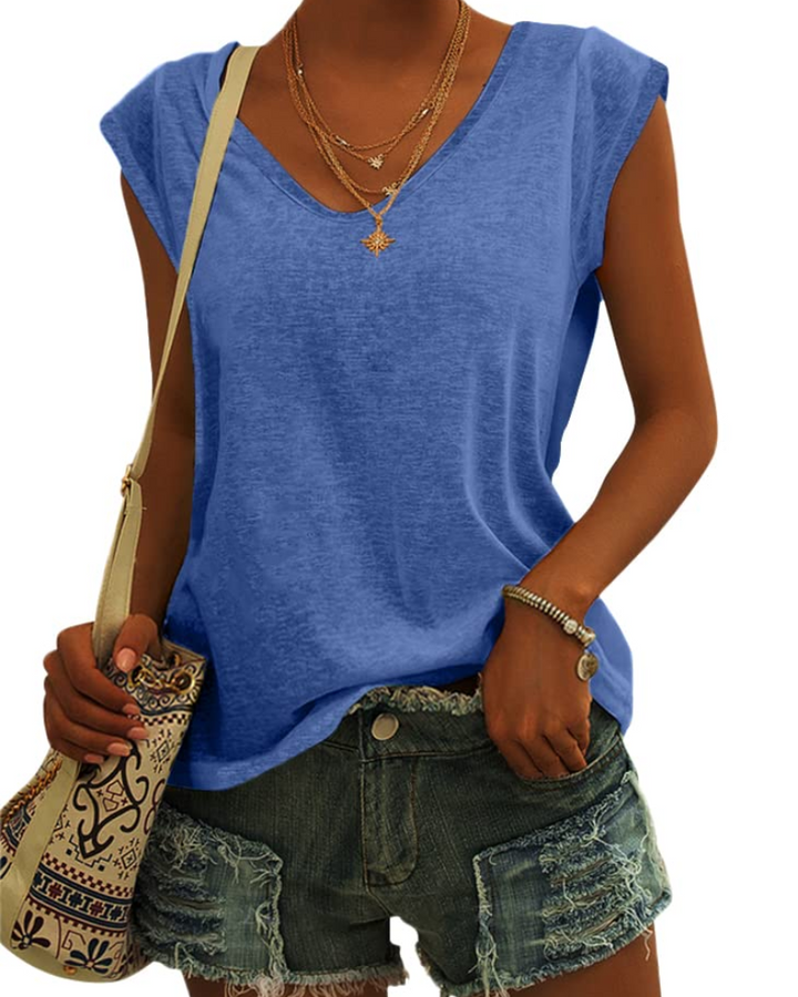 T-shirt Luma Femme – Col en V, Manches Courtes Épaule & Haut Basique Décontracté Coupe Ample
