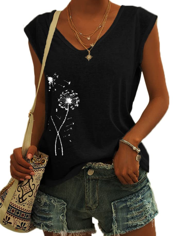 T-shirt Luma Femme – Col en V, Manches Courtes Épaule & Haut Basique Décontracté Coupe Ample