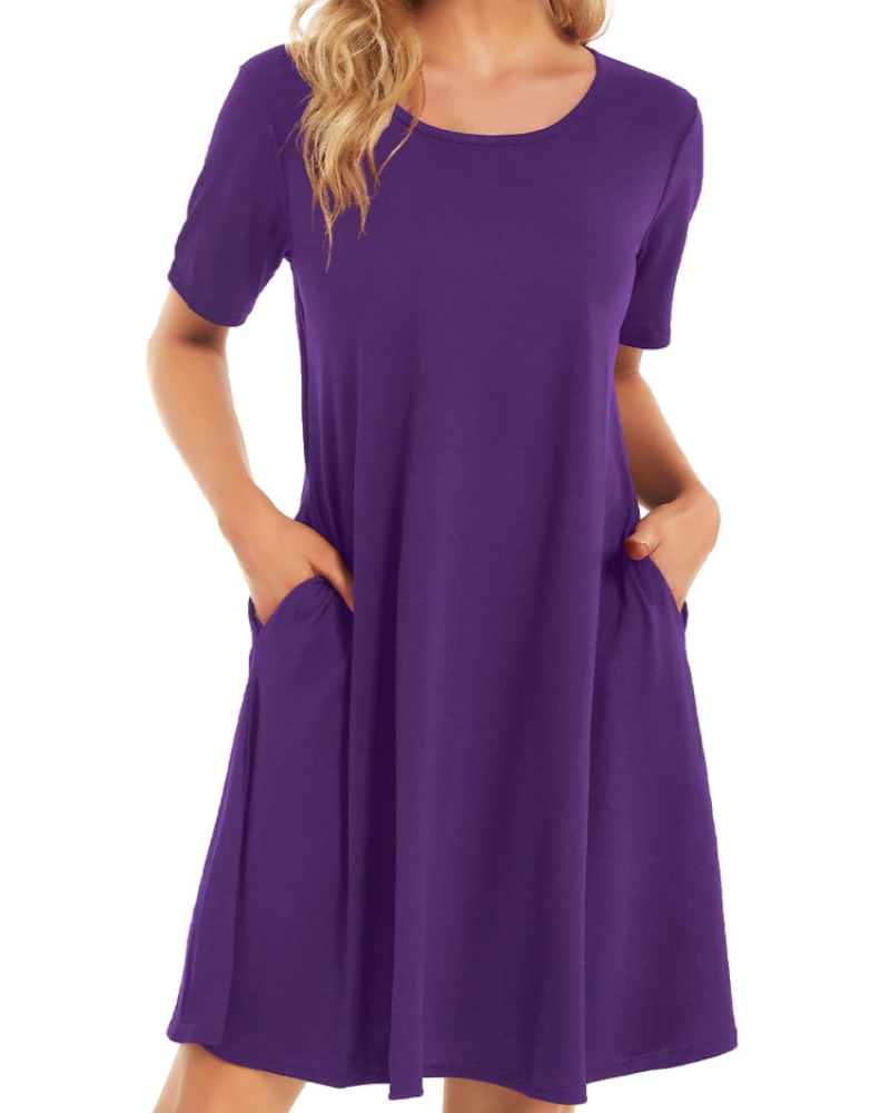 Merena Women's Summer Dress – Floral T-Shirt, Short Sleeves & Casual Dress with Pockets