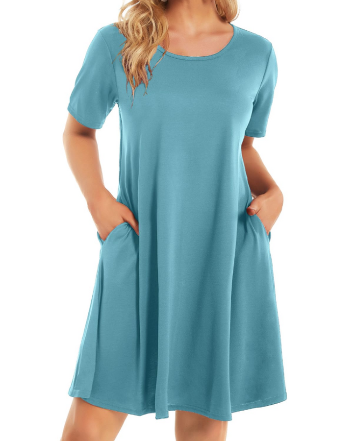 Merena Women's Summer Dress – Floral T-Shirt, Short Sleeves & Casual Dress with Pockets