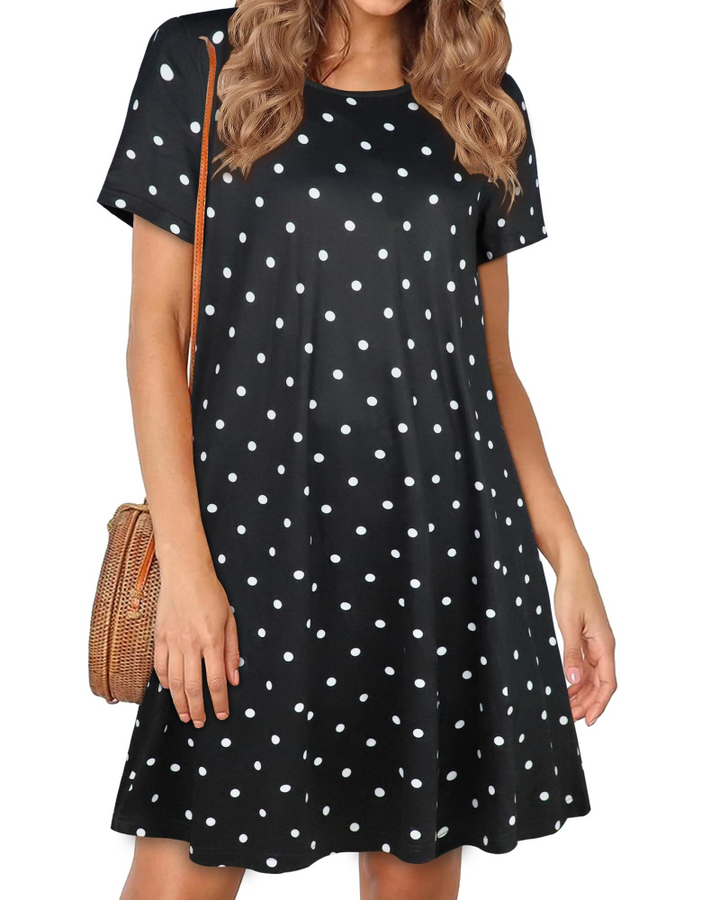 Merena Women's Summer Dress – Floral T-Shirt, Short Sleeves & Casual Dress with Pockets