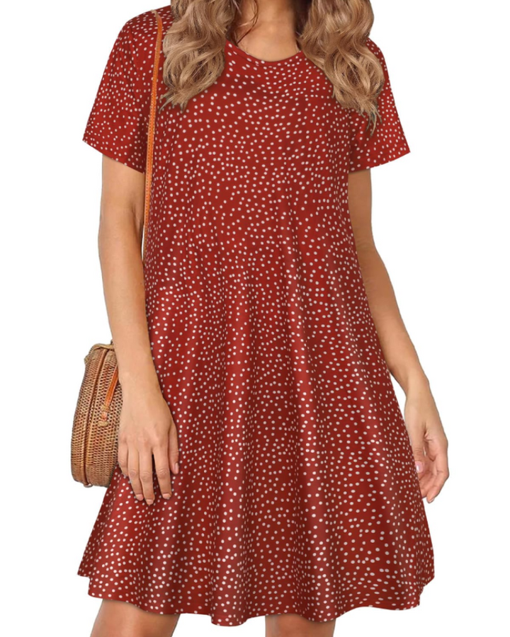 Merena Women's Summer Dress – Floral T-Shirt, Short Sleeves & Casual Dress with Pockets