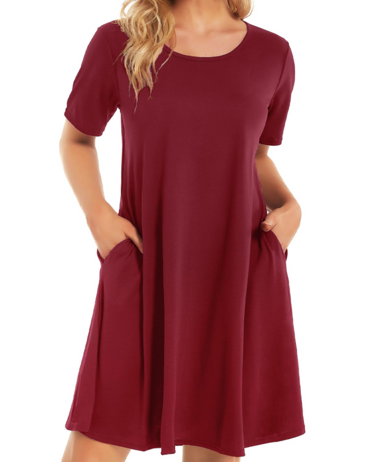 Merena Women's Summer Dress – Floral T-Shirt, Short Sleeves & Casual Dress with Pockets