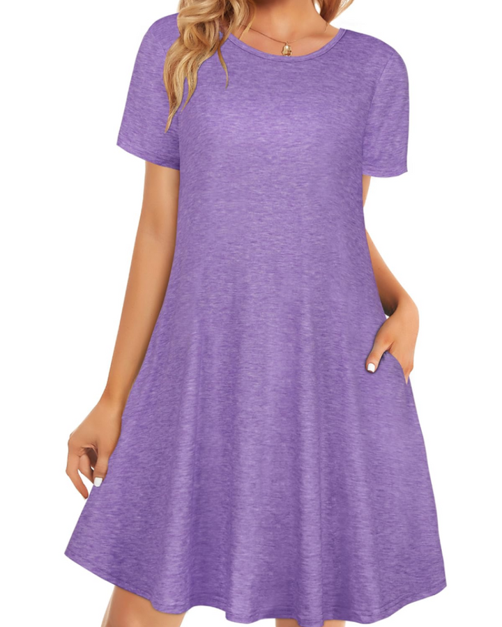 Merena Women's Summer Dress – Floral T-Shirt, Short Sleeves & Casual Dress with Pockets