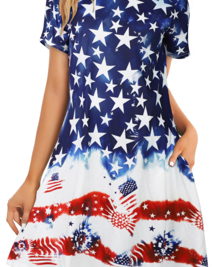 Merena Women's Summer Dress – Floral T-Shirt, Short Sleeves & Casual Dress with Pockets