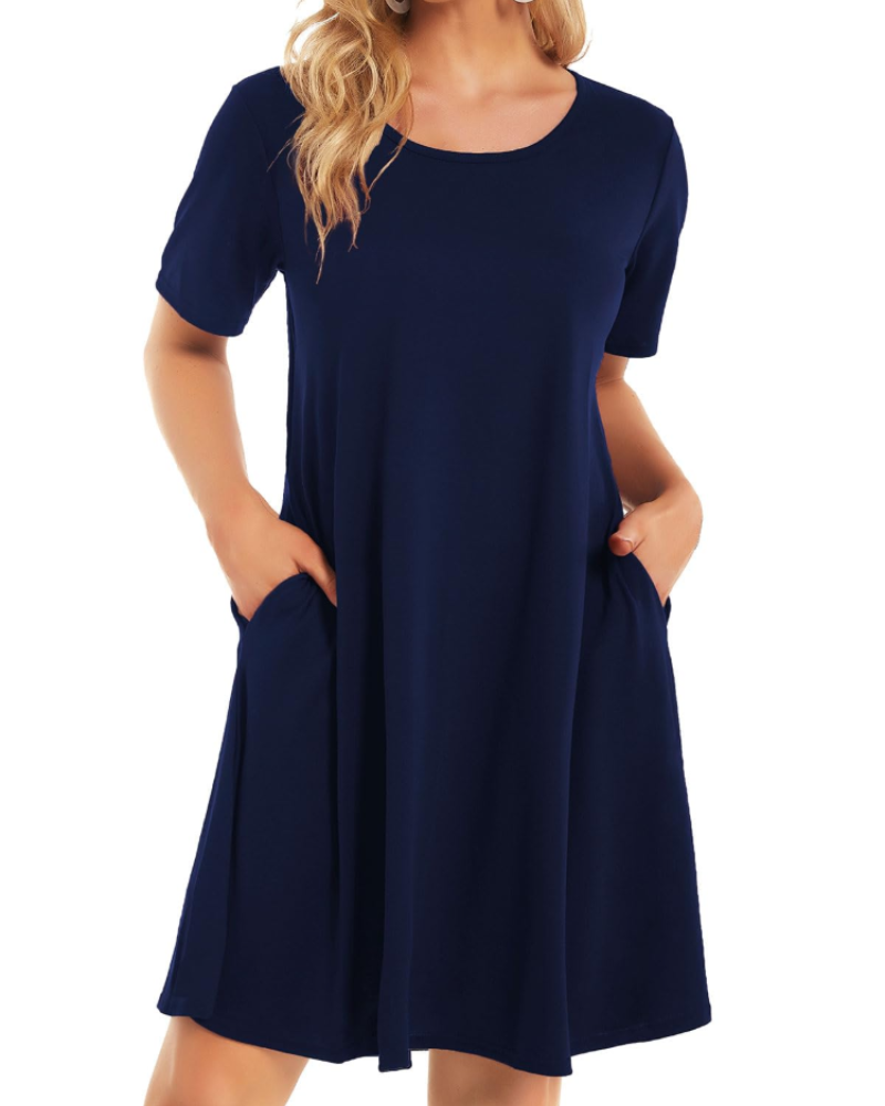 Merena Women's Summer Dress – Floral T-Shirt, Short Sleeves & Casual Dress with Pockets